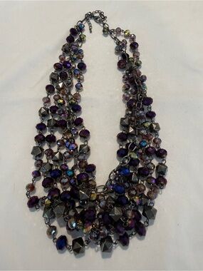 Layered Purple Crystal Bead Multi Strand Necklace and Earring Set